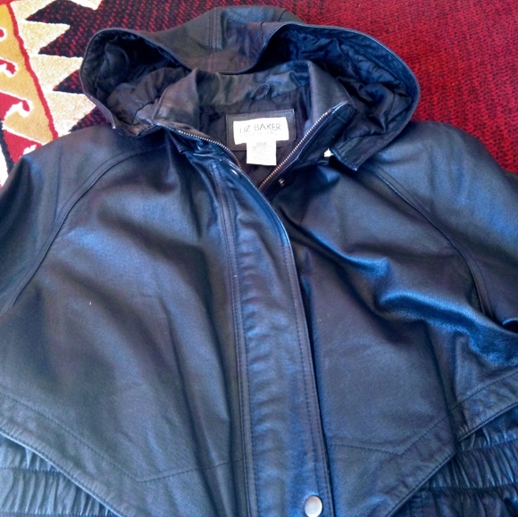 *Vintage Liz Baker ladies.leather PETITE coat, black,sz PL - Picture 7 of 14